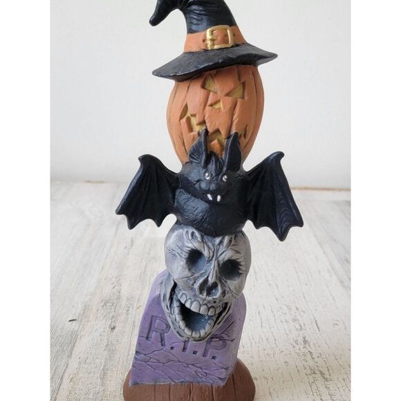 Pumpkin witch skull Tombstone totem pole Halloween figure - Picture 3 of 7